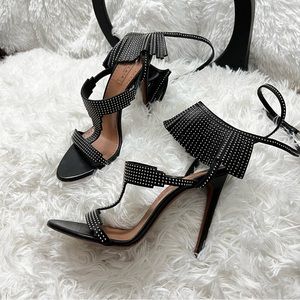 Alaia Black Stud and Fringe Sandals. Size 37.5 (US size 7.5). About 4” heels.